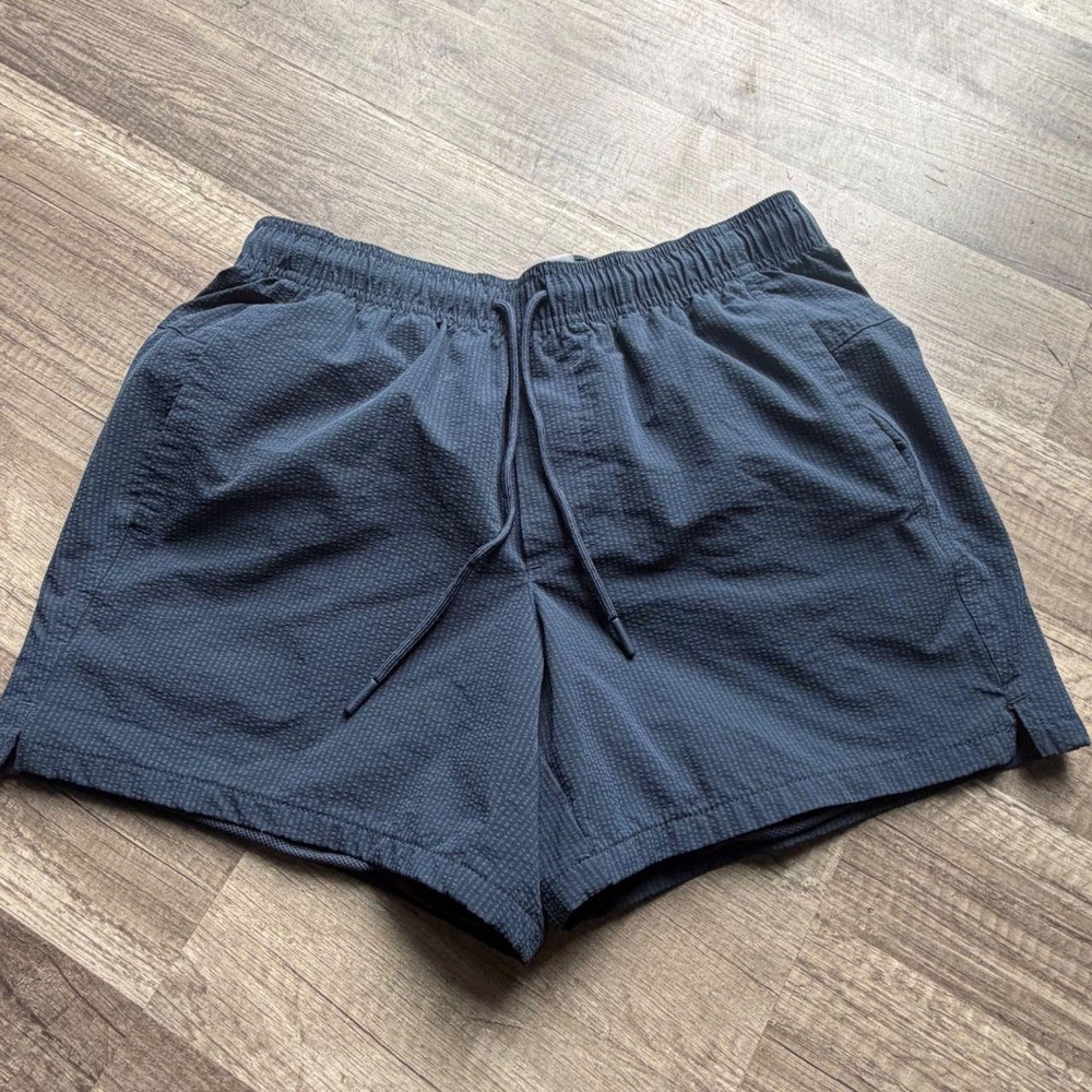 Vrsty Mens Navy Textured Swim Shorts Drawstring Pocket Mesh Lining Blue Size M